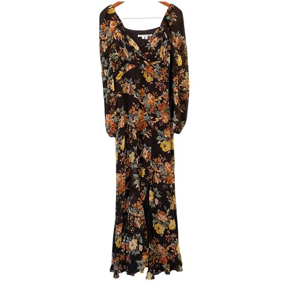 Veronica Beard Avani Floral Maxi Dress US 4 Brown 100% Silk Formal Gown Roses - Picture 14 of 15